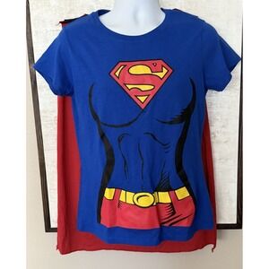 Super Girl Women T-Shirt Costume Top Medium w/ Detachable Cape Costume Halloween